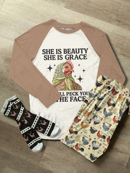 Chicken Raglan Lounge Pajamas She Is Beauty She Is Grace