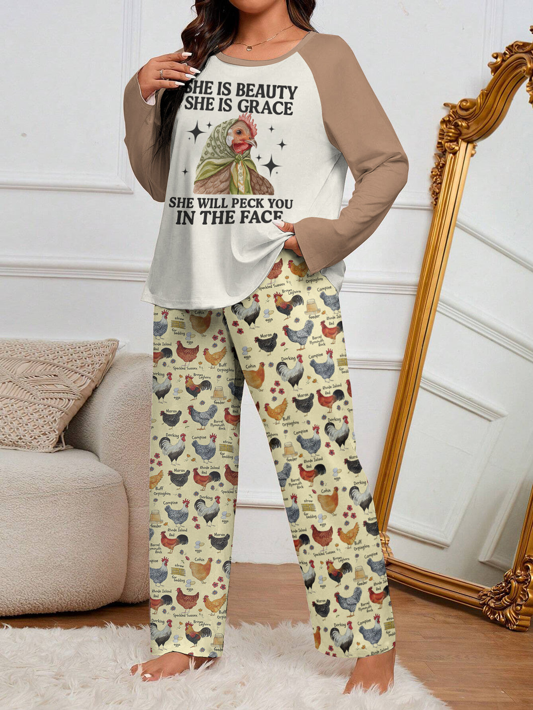 Chicken Raglan Lounge Pajamas She Is Beauty She Is Grace