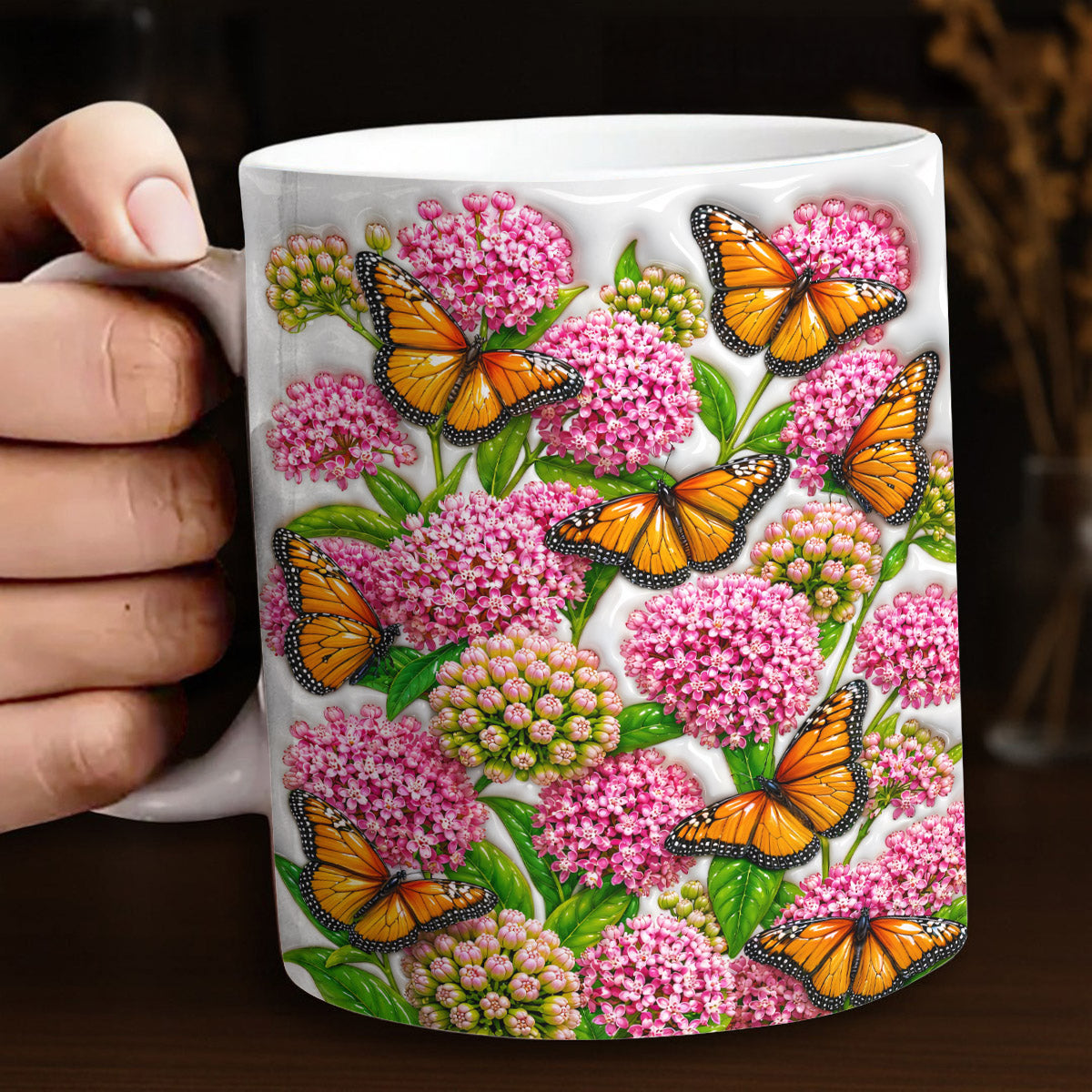 Butterfly Lovers Ceramic Mug Shimmering Monarch And Milkweed