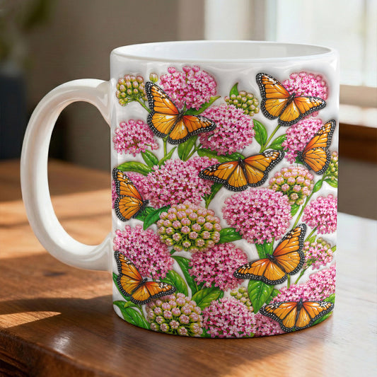 Butterfly Lovers Ceramic Mug Shimmering Monarch And Milkweed