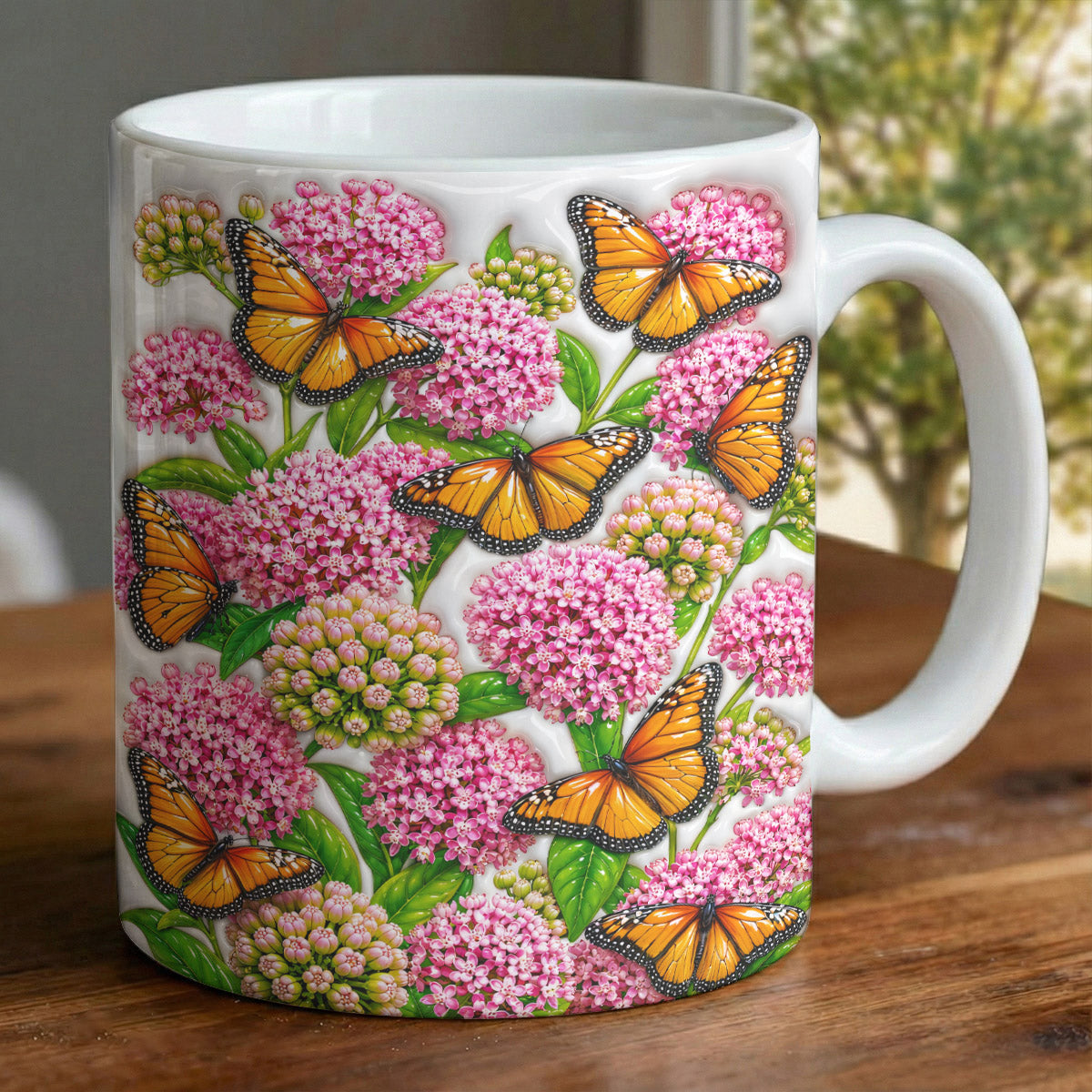 Butterfly Lovers Ceramic Mug Shimmering Monarch And Milkweed