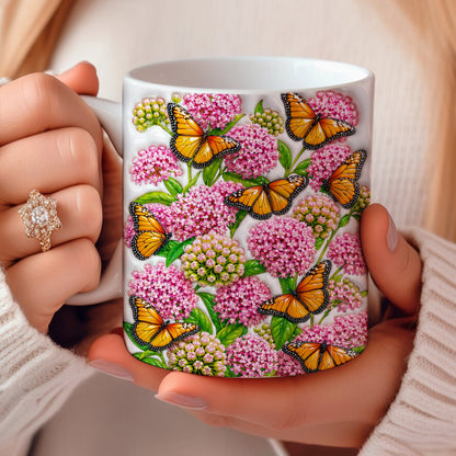 Butterfly Lovers Ceramic Mug Shimmering Monarch And Milkweed