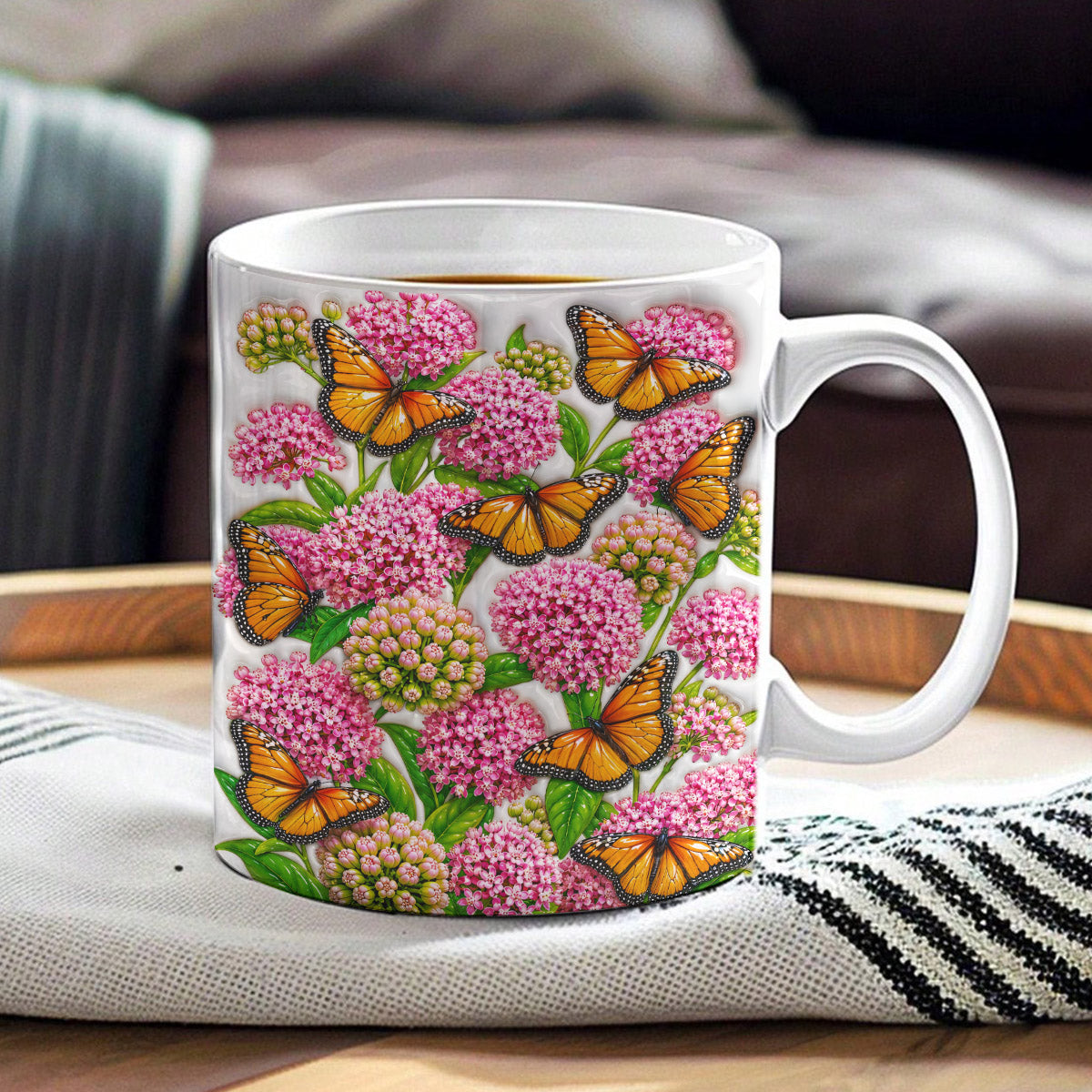 Butterfly Lovers Ceramic Mug Shimmering Monarch And Milkweed