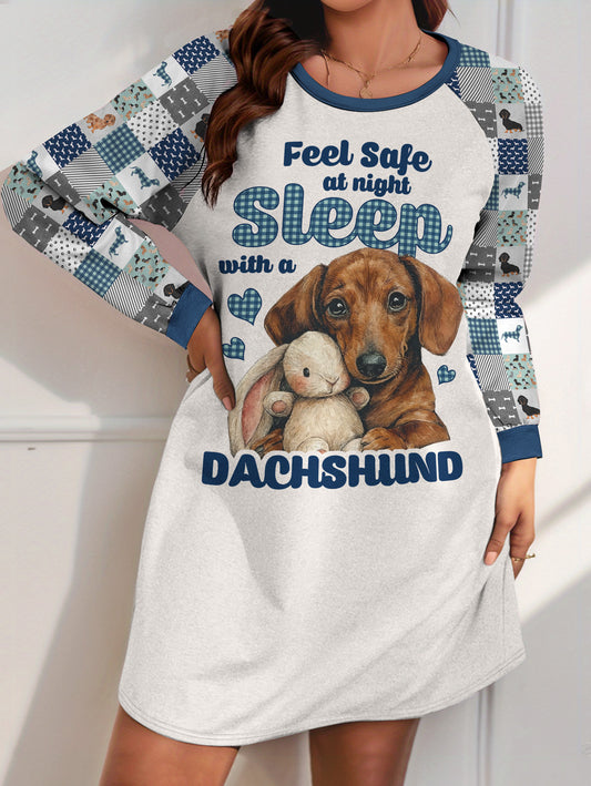 Dachshund Lover Raglan Dress Feel Safe At Night Sleep With A Dachshund
