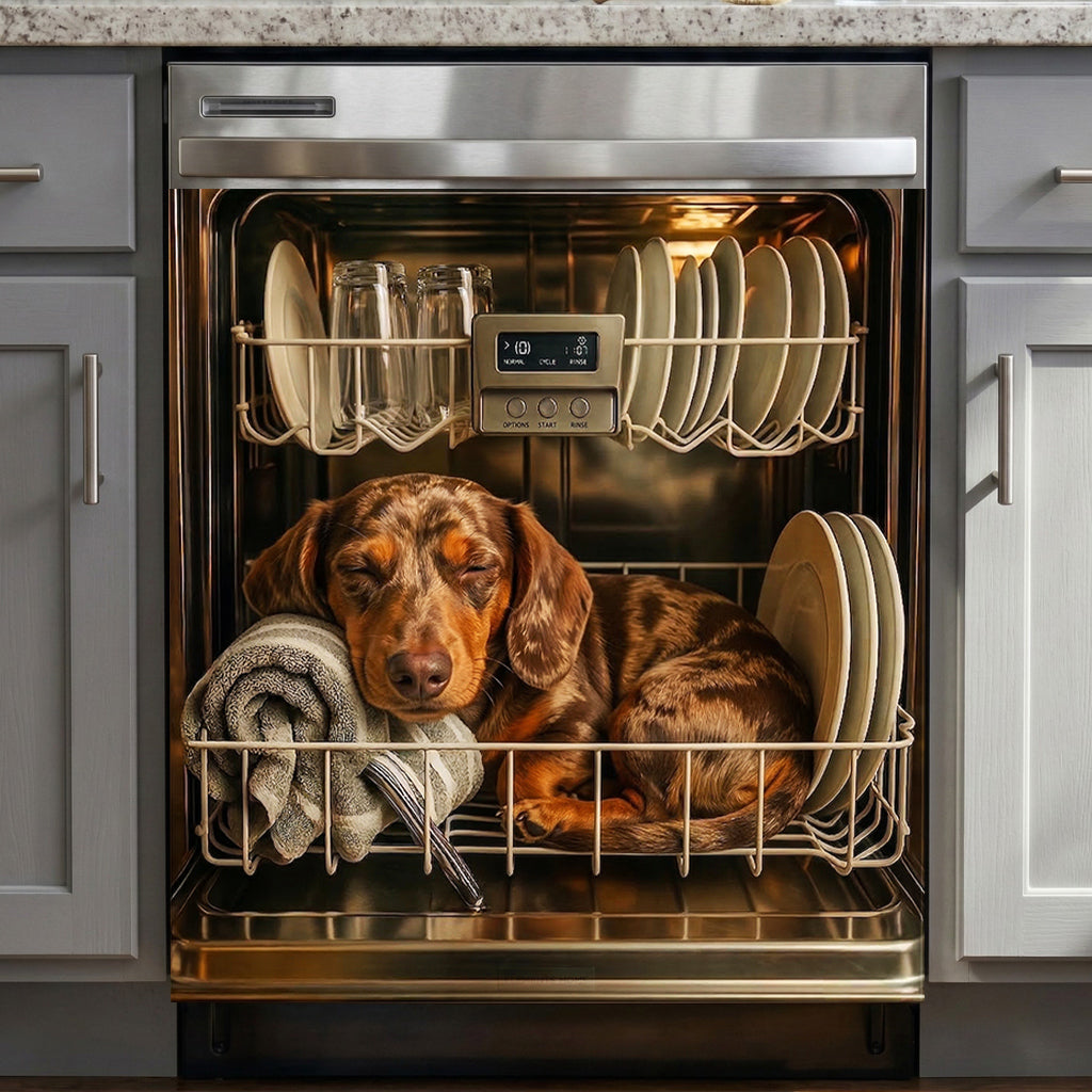 Dog Lover Magnetic Dishwasher Cover Sleeping Doxie
