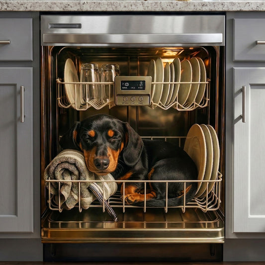 Dog Lover Magnetic Dishwasher Cover Sleeping Doxie