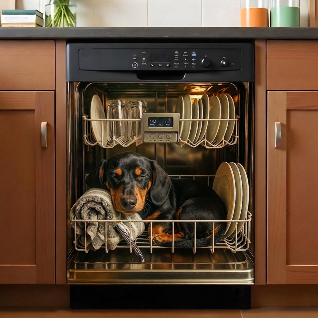 Dog Lover Magnetic Dishwasher Cover Sleeping Doxie