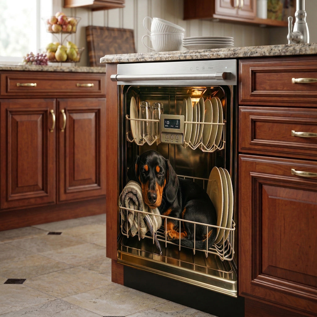 Dog Lover Magnetic Dishwasher Cover Sleeping Doxie