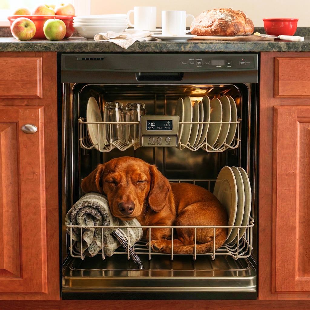 Dog Lover Magnetic Dishwasher Cover Sleeping Doxie