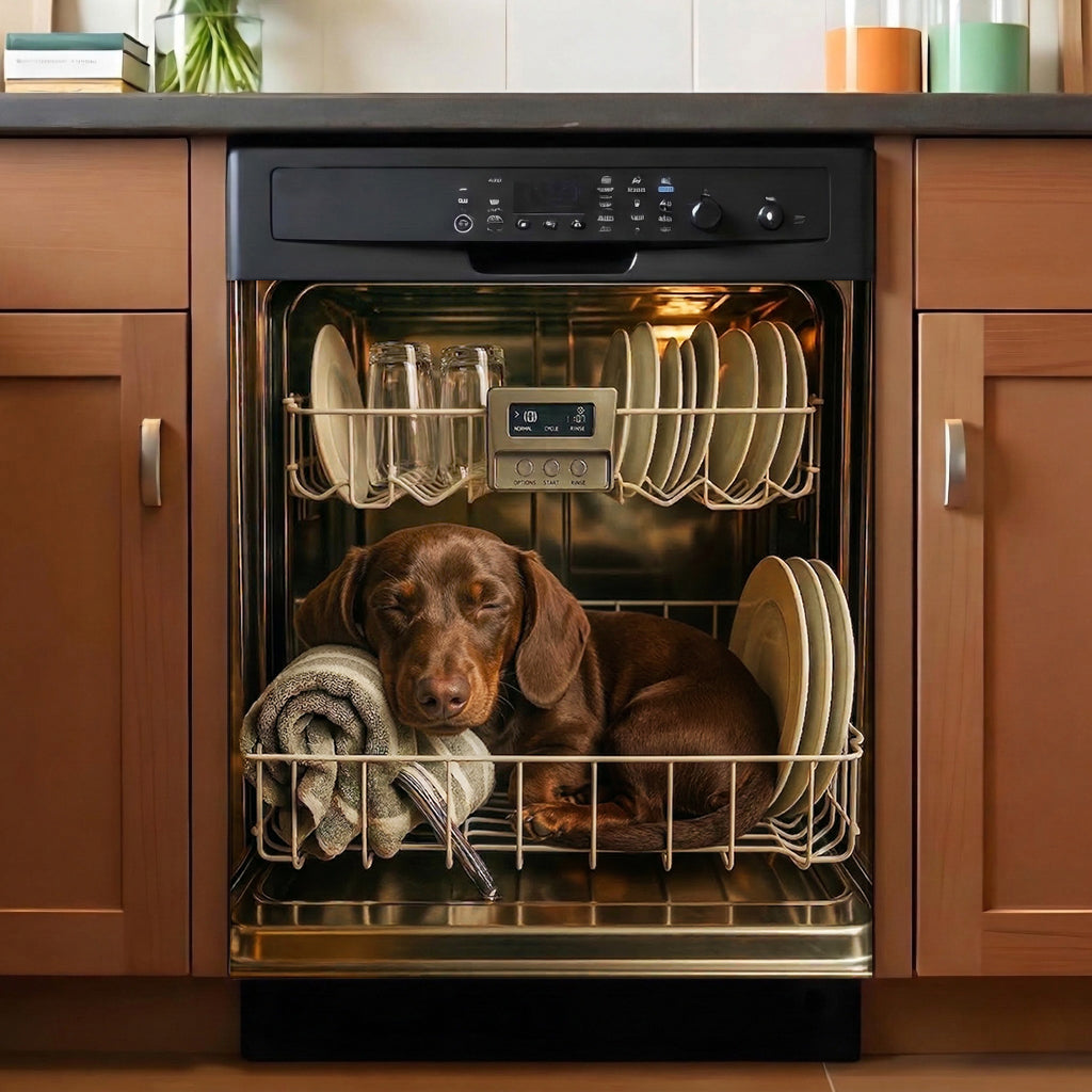 Dog Lover Magnetic Dishwasher Cover Sleeping Doxie