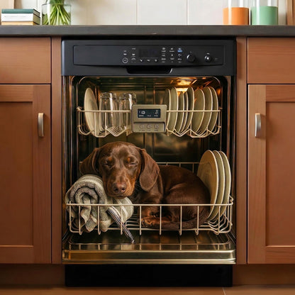 Dog Lover Magnetic Dishwasher Cover Sleeping Doxie