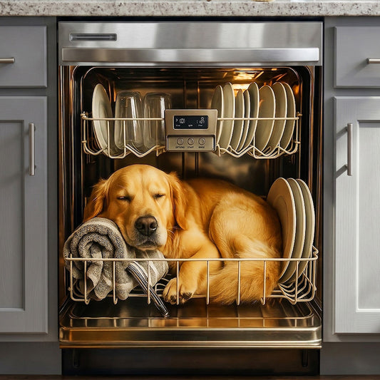 Dog Lover Magnetic Dishwasher Cover Sleeping Goldie