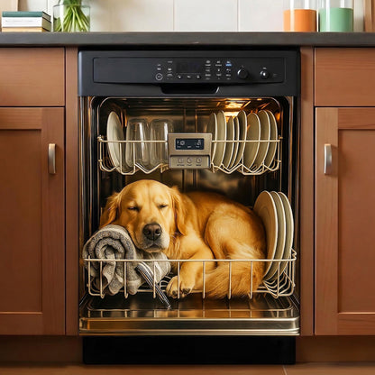 Dog Lover Magnetic Dishwasher Cover Sleeping Goldie