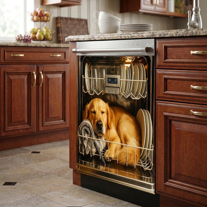 Dog Lover Magnetic Dishwasher Cover Sleeping Goldie