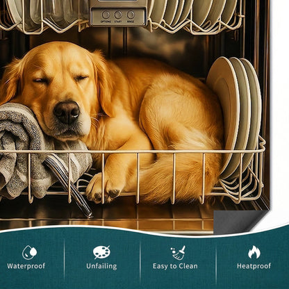 Dog Lover Magnetic Dishwasher Cover Sleeping Goldie