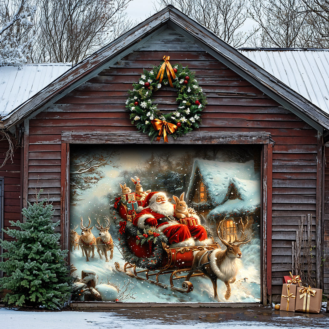 Christmas Garage Door Banner Decoration -  Sleigh Ride Joy
