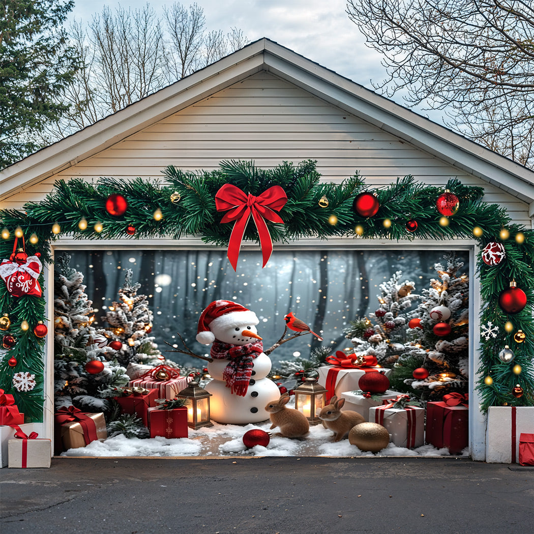 Christmas Garage Door Banner Decoration -  Snowman and the Forest Friends