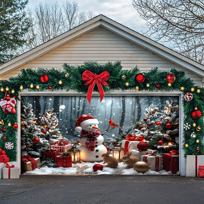 Christmas Garage Door Banner Decoration -  Snowman and the Forest Friends