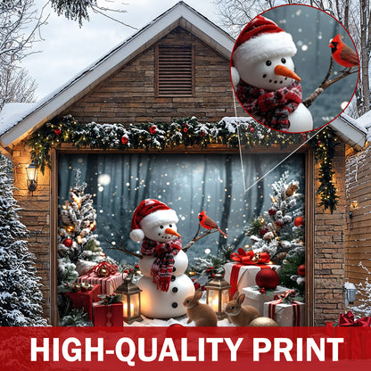 Christmas Garage Door Banner Decoration -  Snowman and the Forest Friends