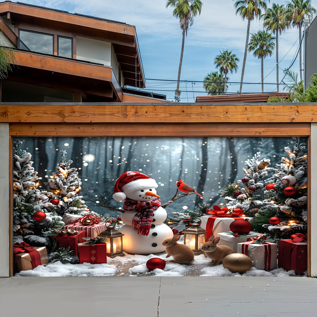 Christmas Garage Door Banner Decoration -  Snowman and the Forest Friends