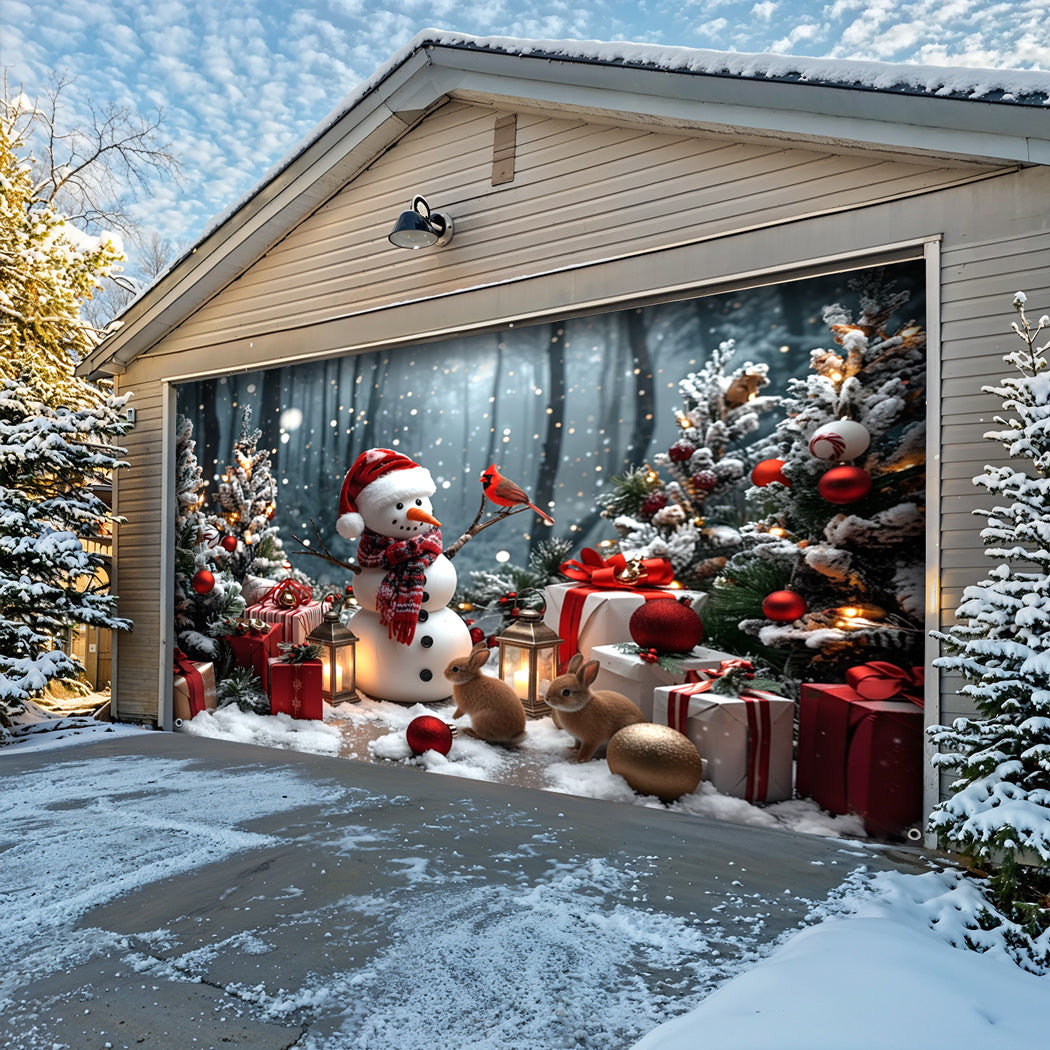 Christmas Garage Door Banner Decoration -  Snowman and the Forest Friends