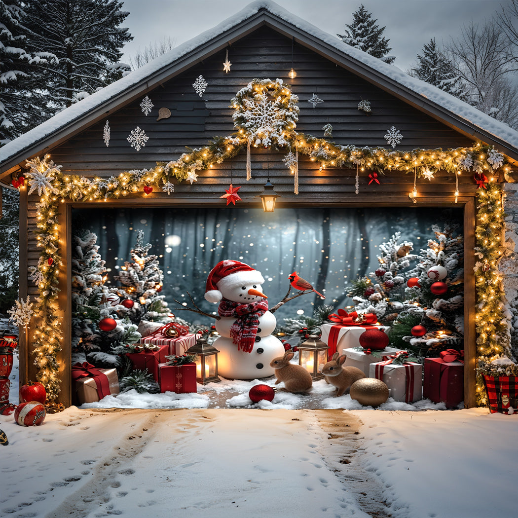 Christmas Garage Door Banner Decoration -  Snowman and the Forest Friends