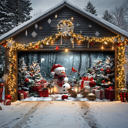 Christmas Garage Door Banner Decoration -  Snowman and the Forest Friends