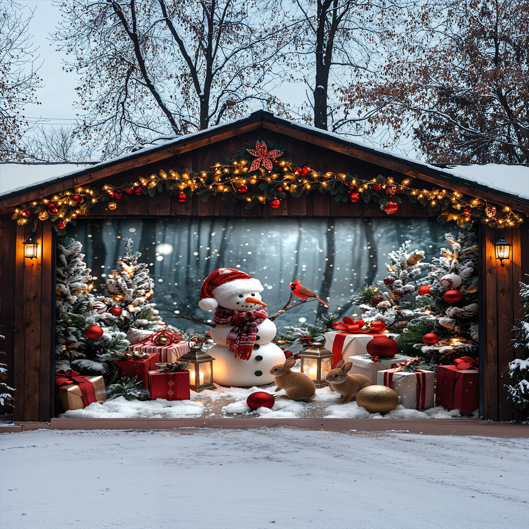 Christmas Garage Door Banner Decoration -  Snowman and the Forest Friends