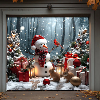 Christmas Garage Door Banner Decoration -  Snowman and the Forest Friends