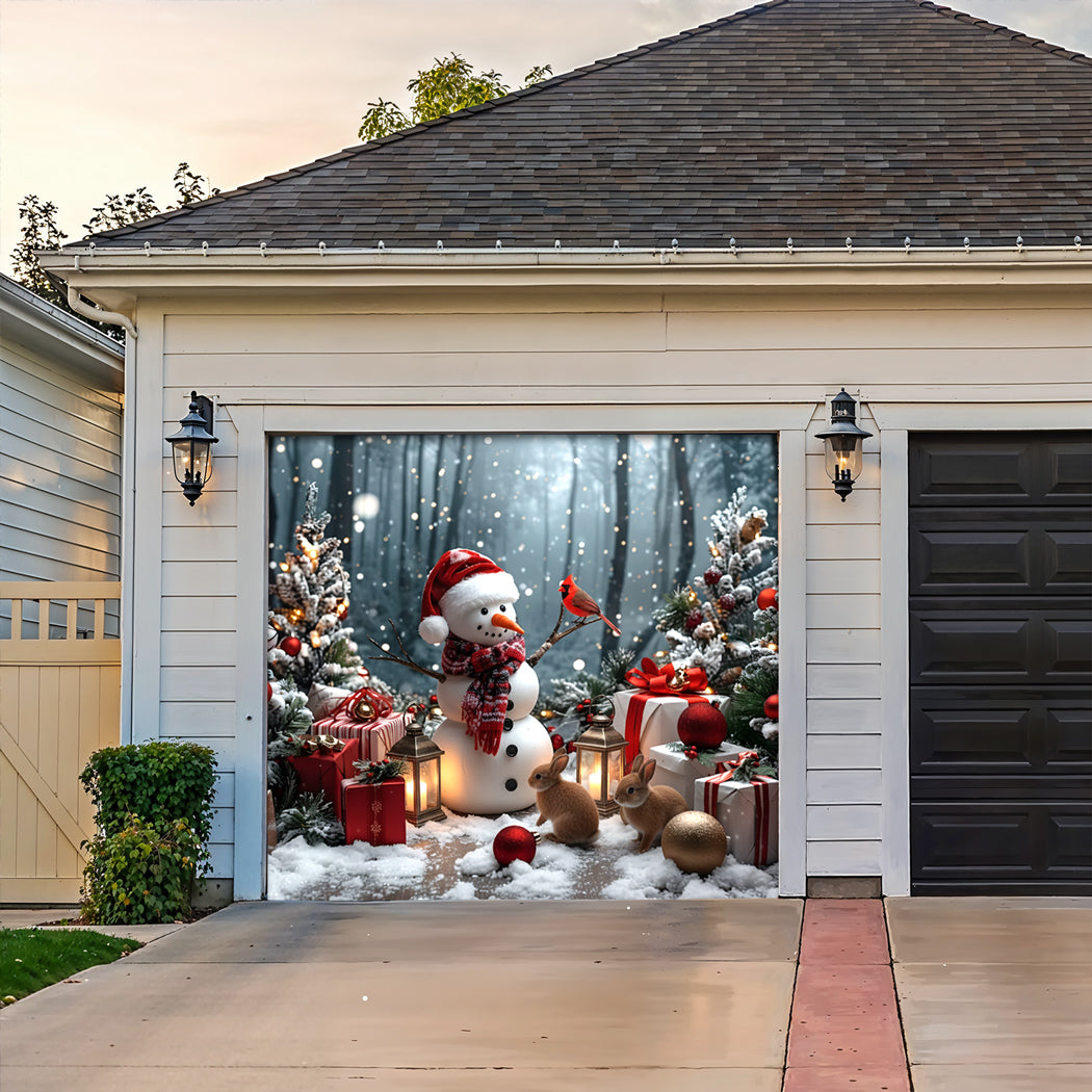 Christmas Garage Door Banner Decoration -  Snowman and the Forest Friends