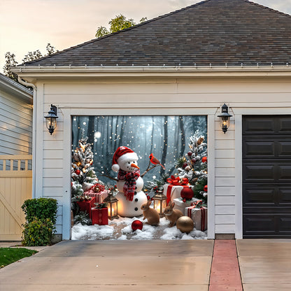 Christmas Garage Door Banner Decoration -  Snowman and the Forest Friends