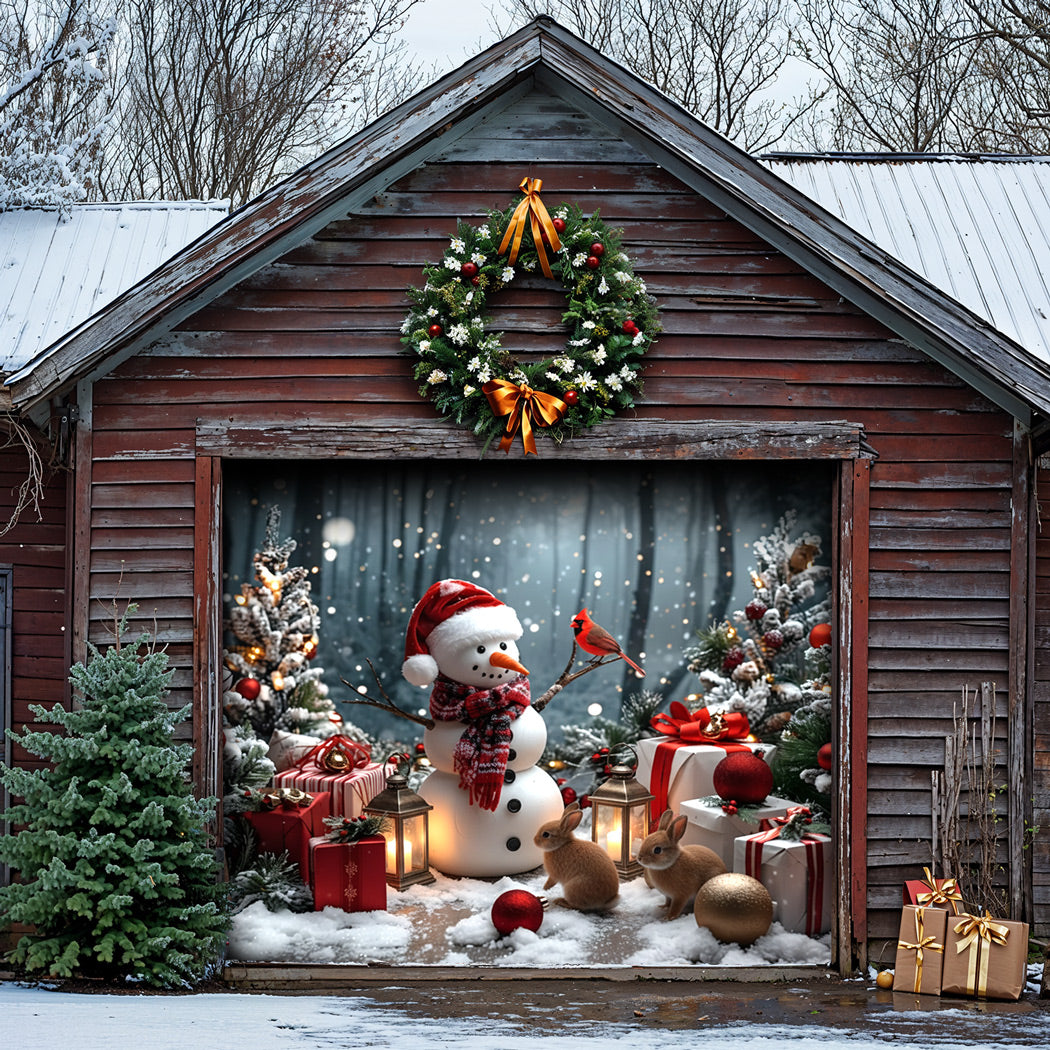 Christmas Garage Door Banner Decoration -  Snowman and the Forest Friends