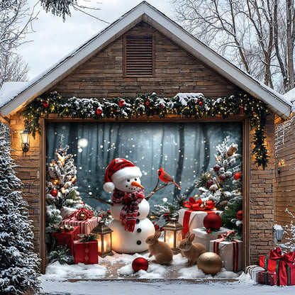 Christmas Garage Door Banner Decoration -  Snowman and the Forest Friends