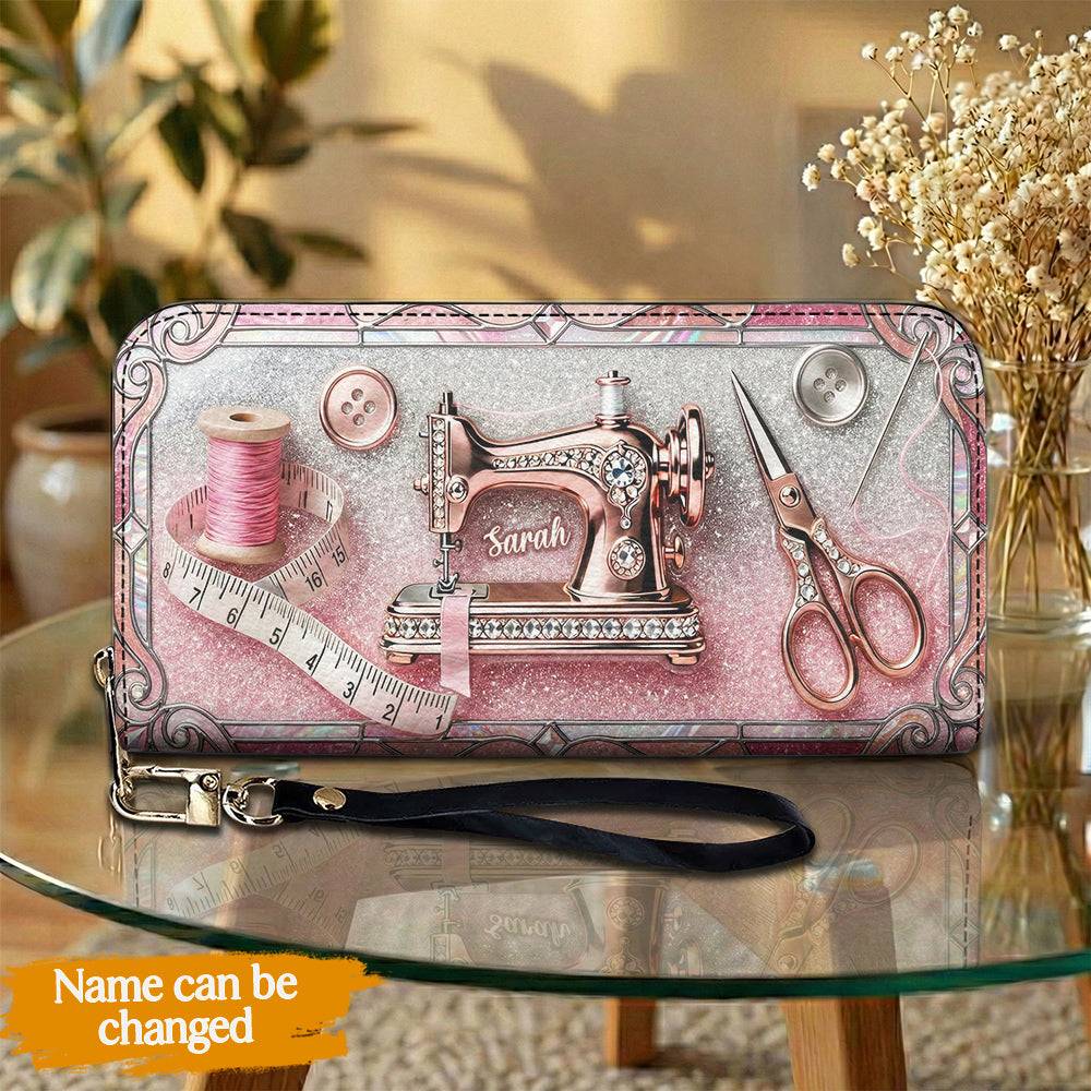 Sewing Lover Leather Wallet Personalized Sparkle Sew Chic