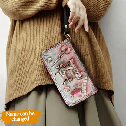 Sewing Lover Leather Wallet Personalized Sparkle Sew Chic