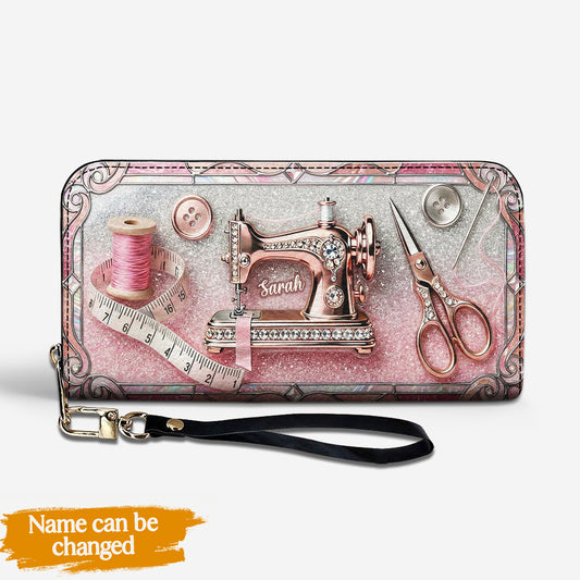 Sewing Lover Leather Wallet Personalized Sparkle Sew Chic