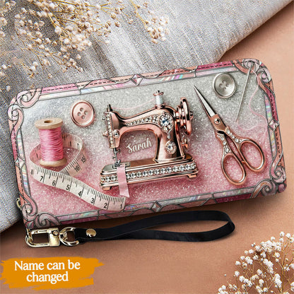 Sewing Lover Leather Wallet Personalized Sparkle Sew Chic