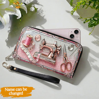 Sewing Lover Leather Wallet Personalized Sparkle Sew Chic
