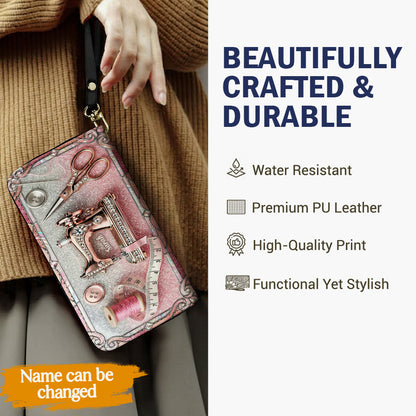 Sewing Lover Leather Wallet Personalized Sparkle Sew Chic