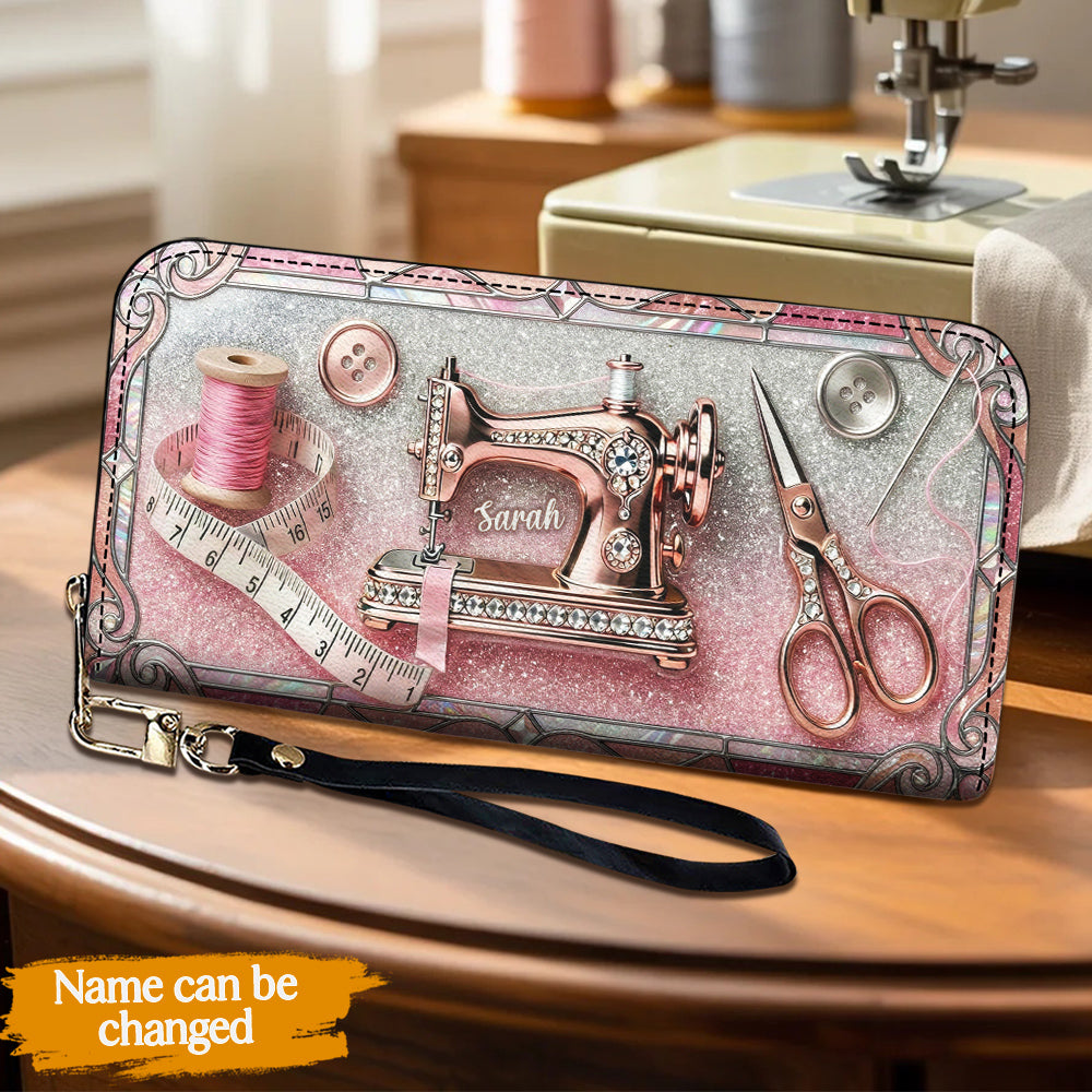 Sewing Lover Leather Wallet Personalized Sparkle Sew Chic