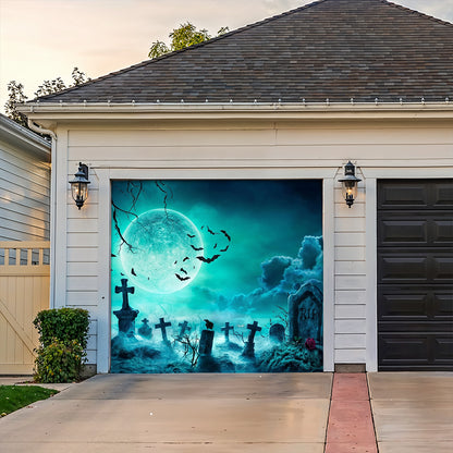 Halloween Garage Door Banner Decoration Eerie Cemetery Night