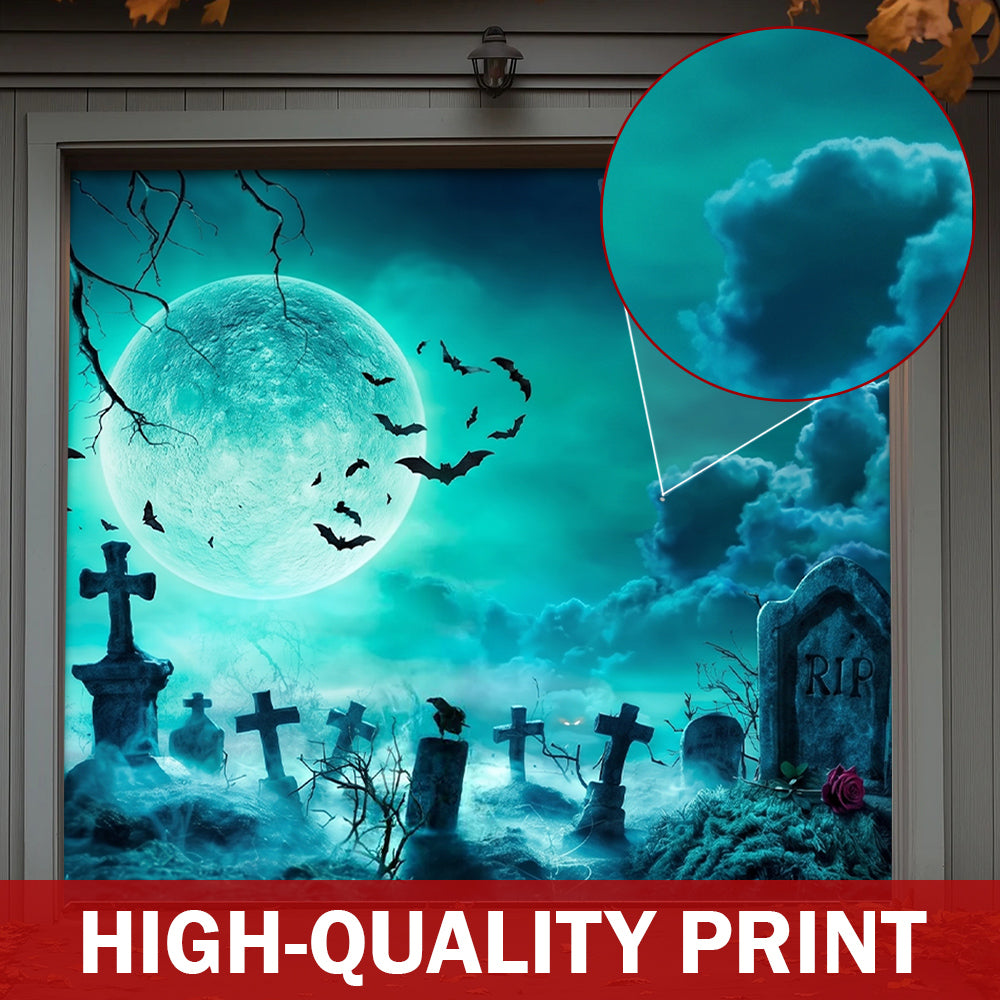 Halloween Garage Door Banner Decoration Eerie Cemetery Night