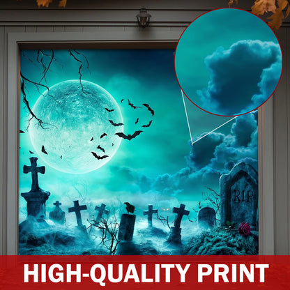 Halloween Garage Door Banner Decoration Eerie Cemetery Night