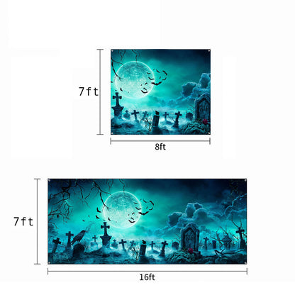 Halloween Garage Door Banner Decoration Eerie Cemetery Night