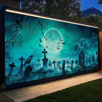 Halloween Garage Door Banner Decoration Eerie Cemetery Night