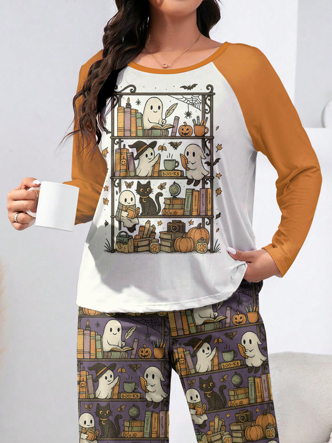 Book Lover Raglan Lounge Pajamas Library Ghost