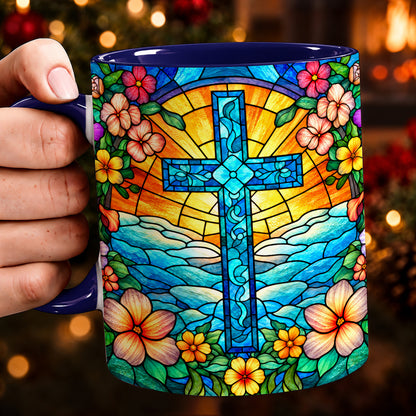 Christian Ceramic Accent Mug Stained Glass Cross