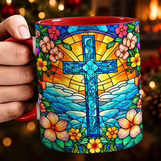 Christian Ceramic Accent Mug Stained Glass Cross