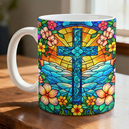 Christian Ceramic Accent Mug Stained Glass Cross