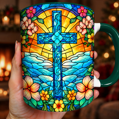 Christian Ceramic Accent Mug Stained Glass Cross